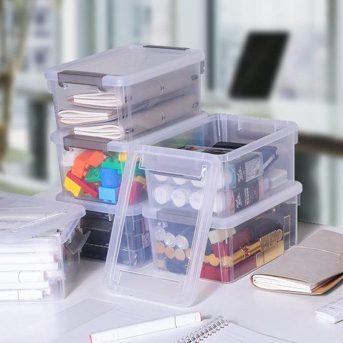 Citylife Small Storage Bins - 4 Pack Clear Plastic Containers with Lids | 3.2 QT Stackable Organizers