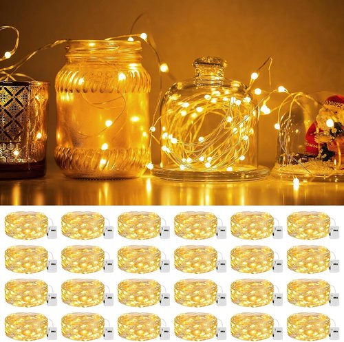 Litogo 20 LED Fairy Lights | 24 Pack 7FT Waterproof Mini Twinkle String Lights - Warm White for Weddings & Parties