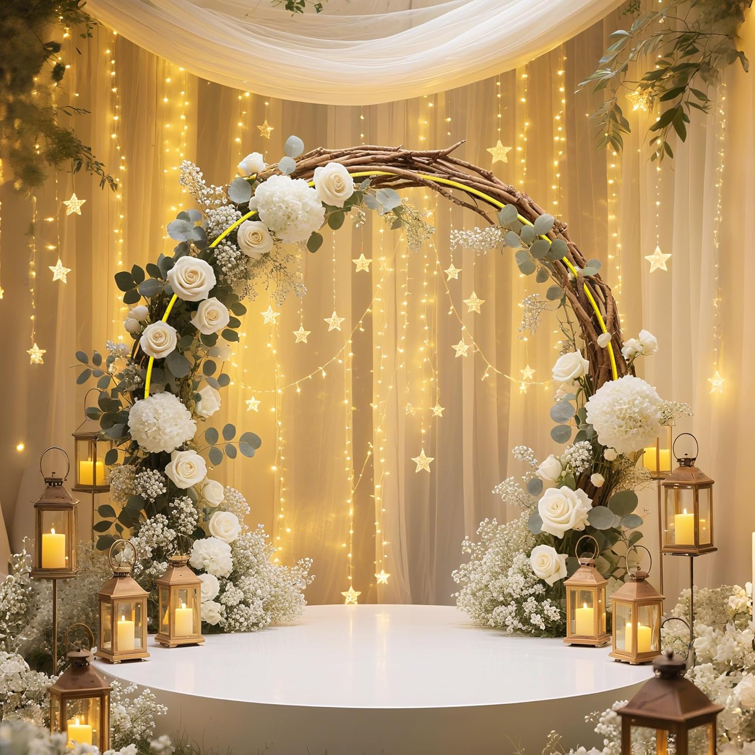 Skiennix Round Balloon Arch Stand - 8FT Gold Metal Circle Backdrop for Weddings & Events