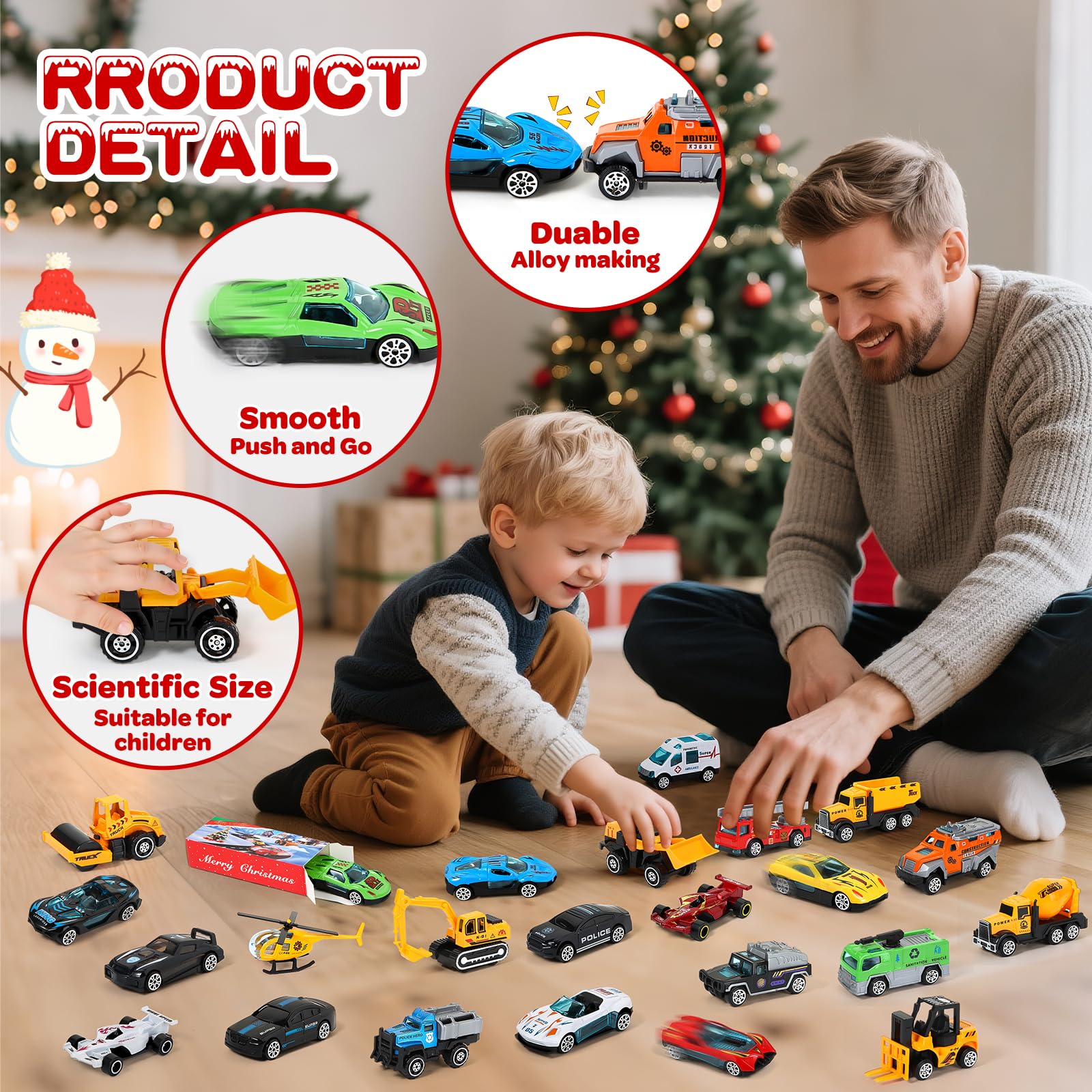 Advent Calendar 2025 for Kids, 24 Days Christmas Countdown Calendar with Die-cast Cars for Toddler Boys, Christmas Advent Calendars Cars Set, Classroom Prizes Xmas Holiday Party Favor Gift for Kids
