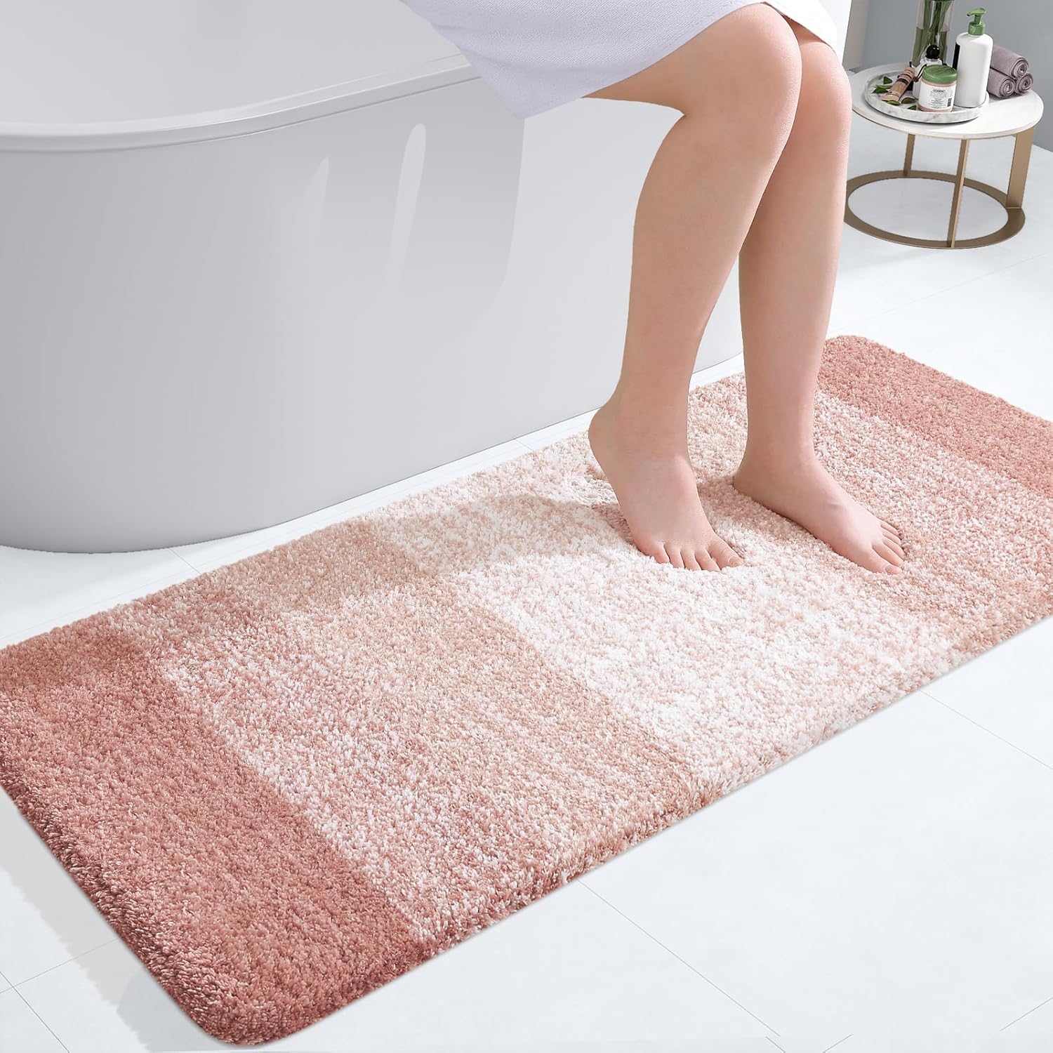 OLANLY Bathroom Runner Rug - Extra Soft Microfiber Mat, Quick Dry & Washable, 47x20 Inches, Peach
