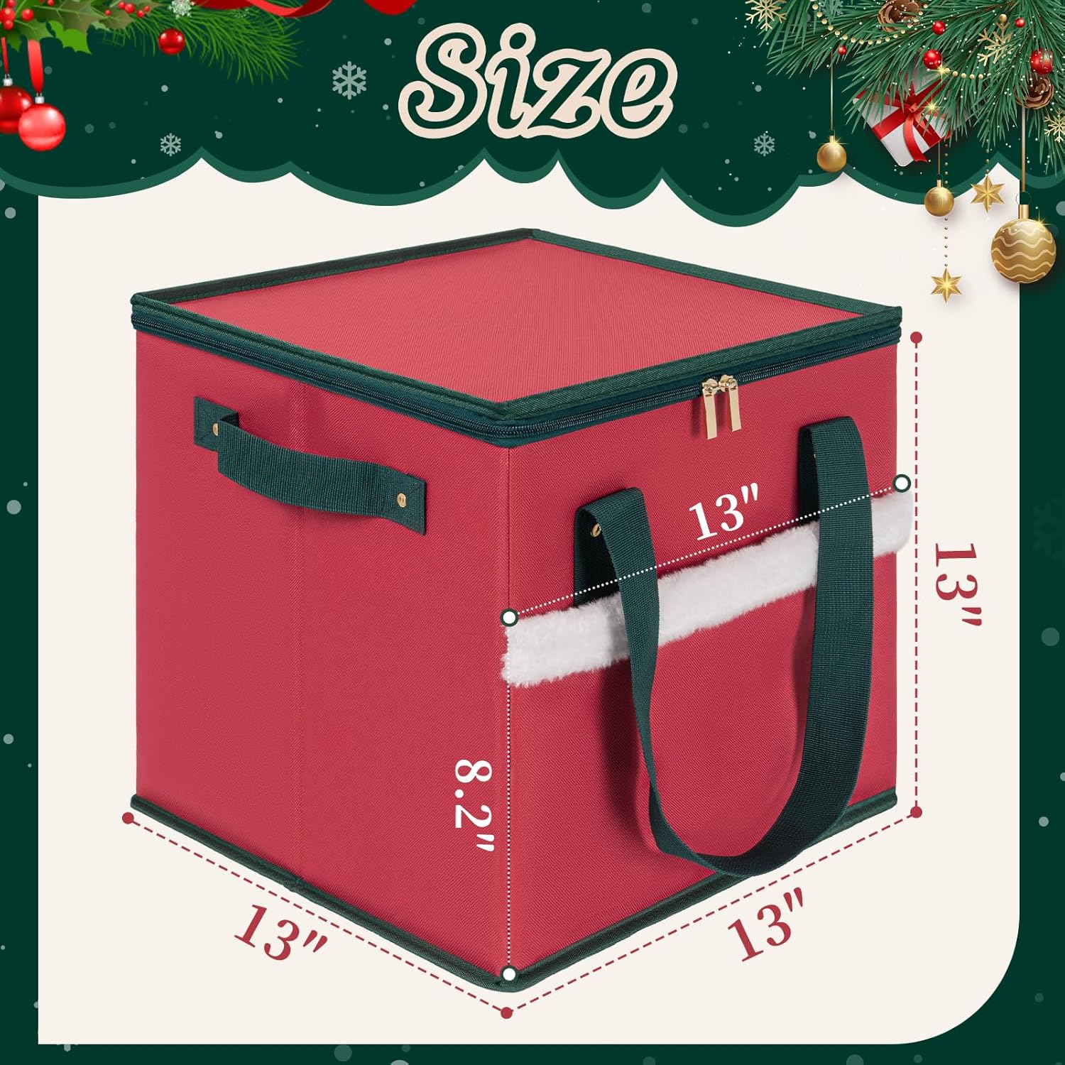 Skiennix Christmas Ornament Storage Box - Adjustable Dividers & Zippered Top | Holds 64 Ornaments (3 Inch)