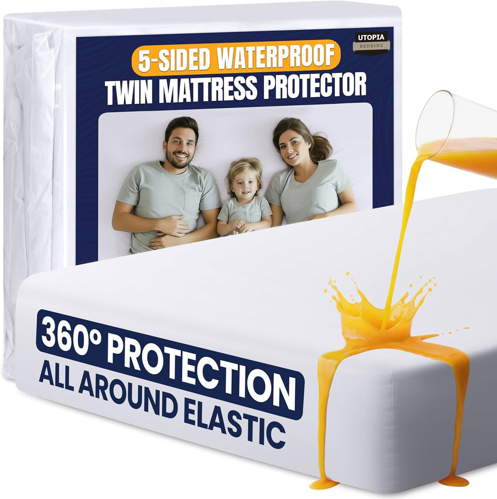Utopia Bedding Waterproof Twin Mattress Protector - Premium Breathable Fitted Cover (White)