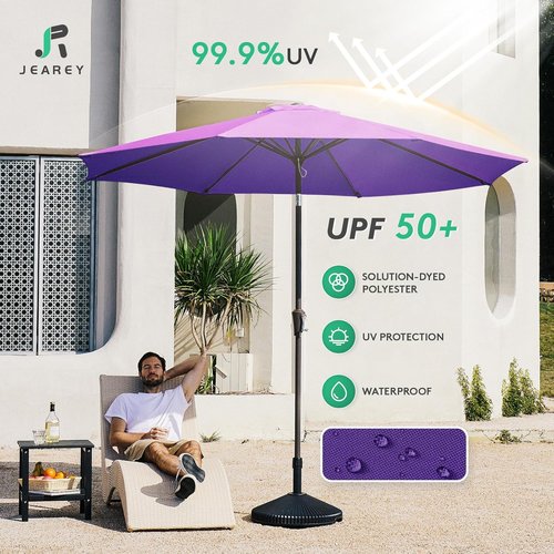 JEAREY 9FT Outdoor Patio Umbrella - UV Protection & Waterproof with Push Button Tilt | Dark Purple