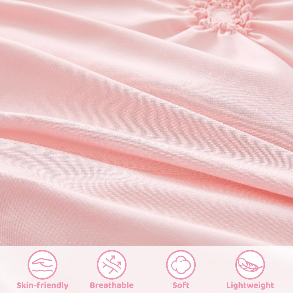 Wowelife Princess Toddler Bedding Set for Girls, Boho Toddler Bed Set, 4 Pieces Ruffles Jacquard Embroidery Toddler Comforter with Comforter, Fitted Sheet, Flat Sheet and Pillowcase, Pink