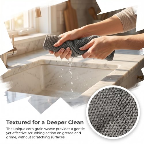 Ha-Fish&Flame-Gua Microfiber Cleaning Cloths 6-Pack, Super Absorbent & Textured Towels for Kitchen, Countertops & Household Cleaning – Practical, Not Plush – 12x16 Inches