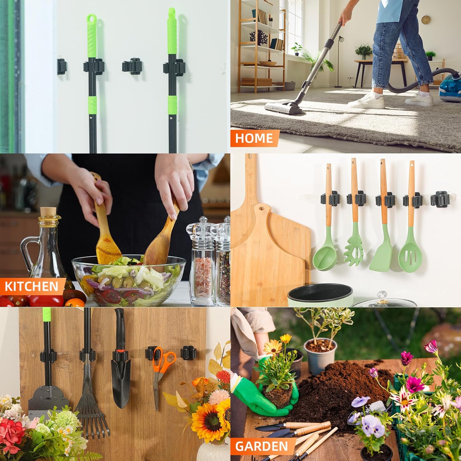 Skiennix Heavy-Duty Broom Holder Wall Mount - Stainless Steel Mop Organizer for Kitchen & Garden | 5 PCS