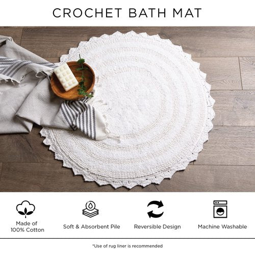 DII Crochet Collection Reversible Bath Mat, Small Oval, 17x24, Off-White