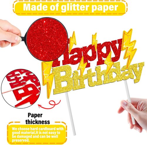 Lightning Bolt Birthday Cake Topper - Glitter Gold & Red Lightning Party Decoration | Perfect for Baby Showers