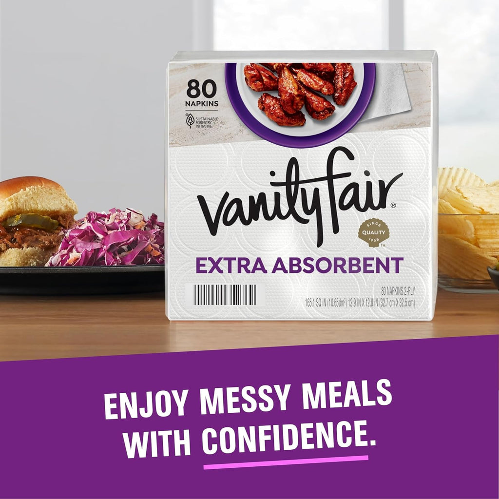 Vanity Fair Premium Paper Napkins - Extra Absorbent & Durable | 80 Count for Everyday Use