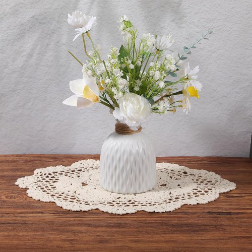 2PCS Crochet Lace Doilies for Tables, Cotton Handmade Oval Placemats, Beige Floral Lace Doilies for Furniture, End Tables, Bedrooms, Dining Room(11.81×17.72in)