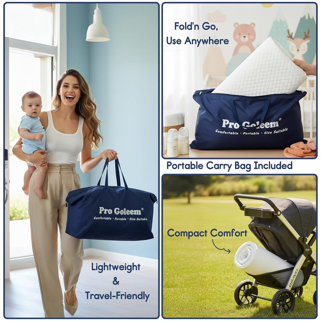 Pro Goleem Pack and Play Mattress - Waterproof Firm Playard Mattress Pad with Carry Bag | 38"x26" Size