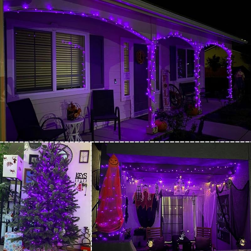 Waterglide 1000 LED Purple Halloween String Lights with Green Wire, 328 ft, Remote, 8 Modes