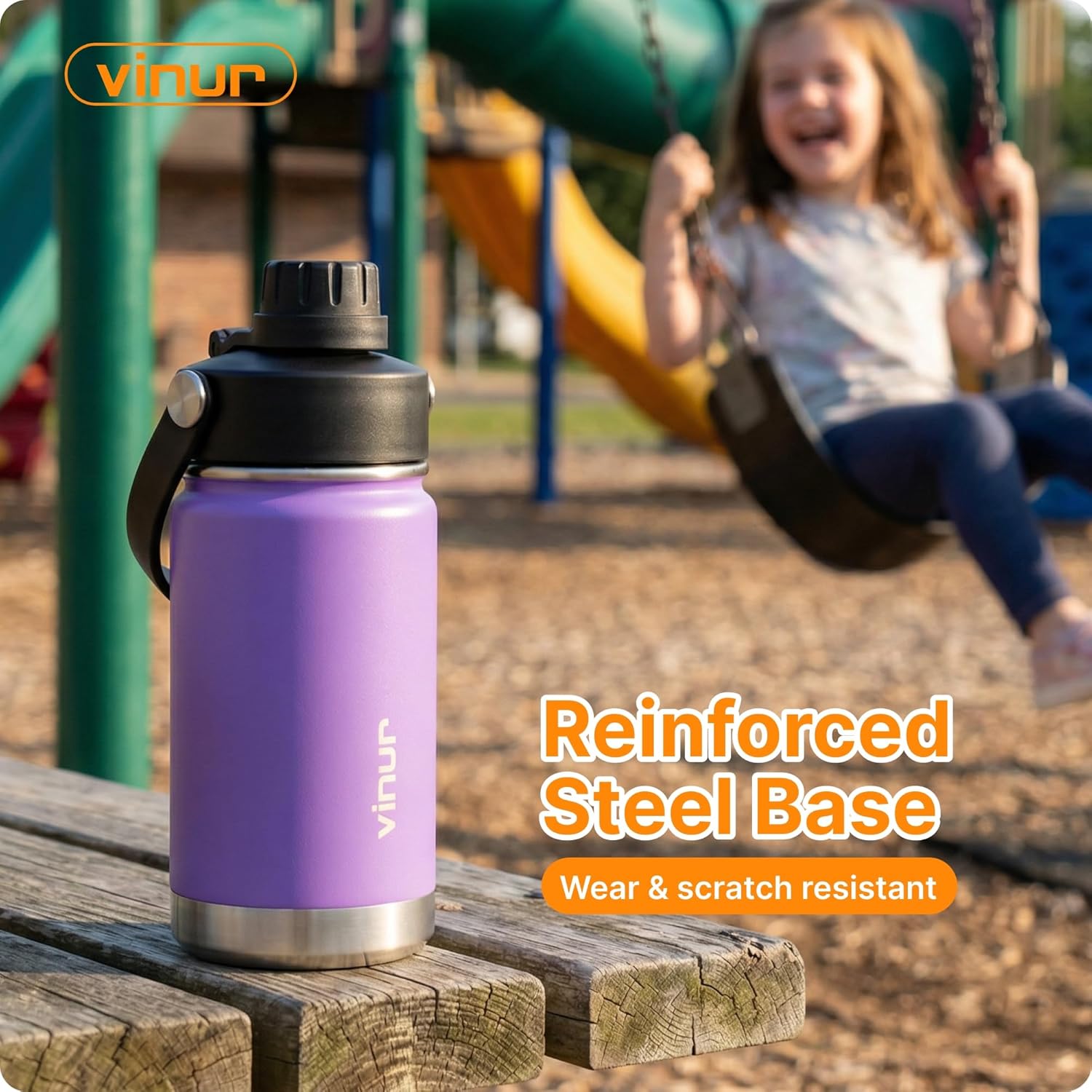 VINUR 12 oz Kids Stainless Steel Water Bottle - Vacuum Insulated, Leakproof Spout Lid, Purple