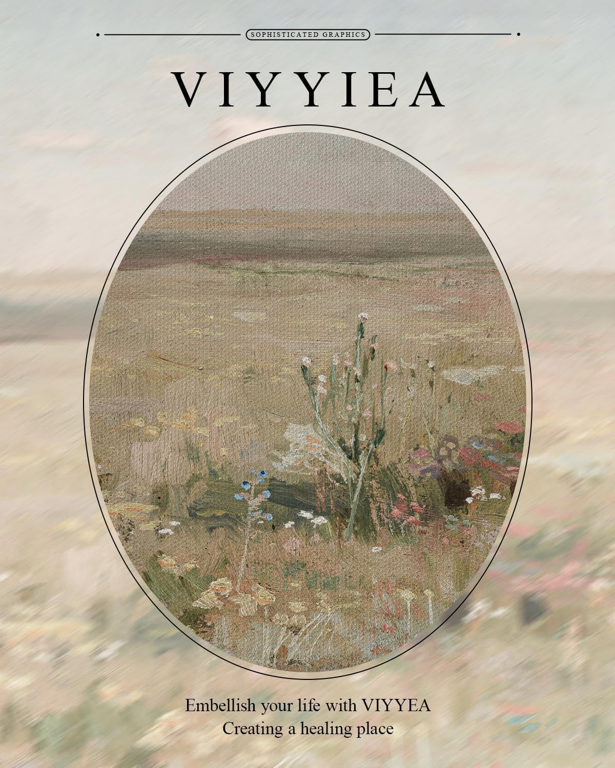 VIYYIEA Gold Framed Canvas Print - Vintage Meadow Landscape Oil Painting | Floral Home Decor 13x16in
