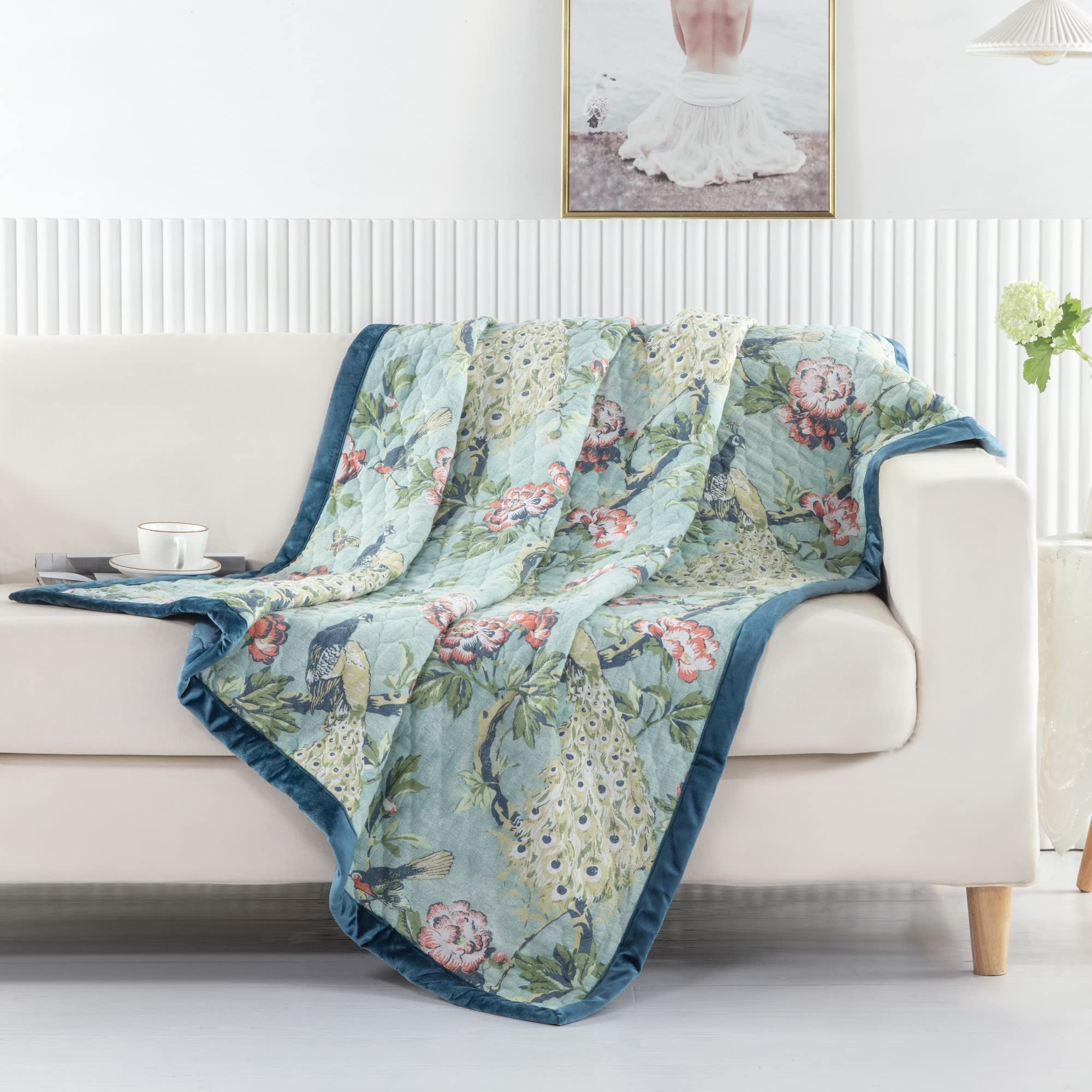 Greenland Home Pavona Enchanted Garden Quilted Throw, 50x60-inch, Jade