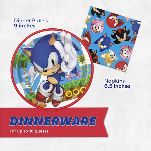 Sonic Birthday Party Decorations | Serves 16 Guests | Balloons, Masks, Banner, Tablecloth, Plates, Napkins, Candles, Sticker | Officially Licensed