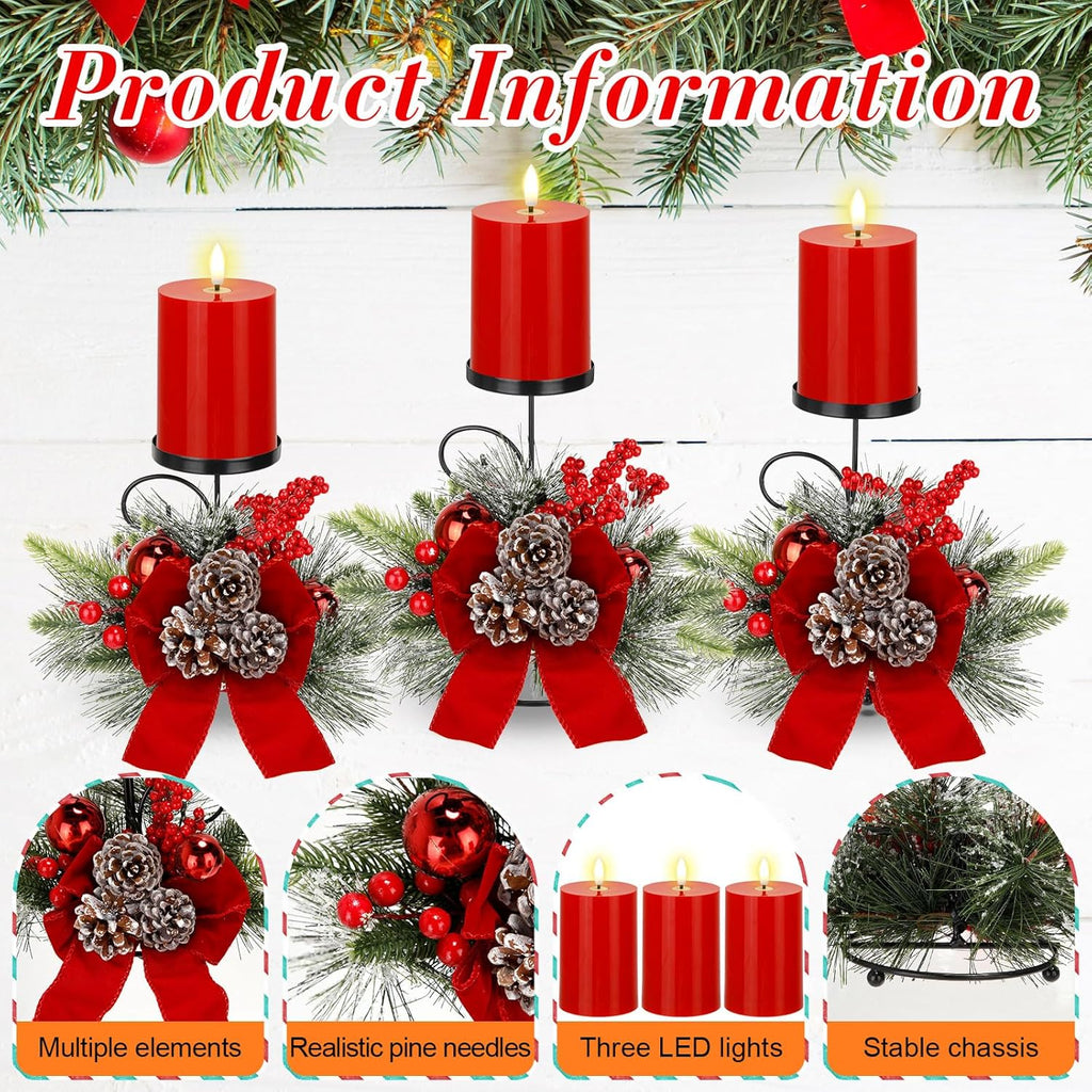 Yunlly Christmas Candle Holder Set - 3 LED Battery-Operated Pine Cone Centerpieces for Home Decor
