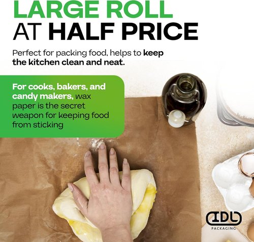 IDL Packaging Brown Wet Wax Paper Roll - 24" x 100' Heavy-Duty Moisture-Repellent Cooking Paper for Food Storage