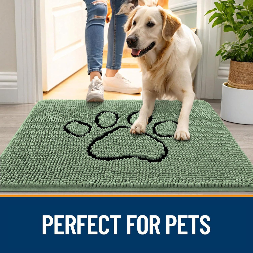 OLANLY Dog Door Mat - Absorbent Non-Slip Mud Mat for Muddy Paws | 36x24, Olive Green, Quick Dry Chenille