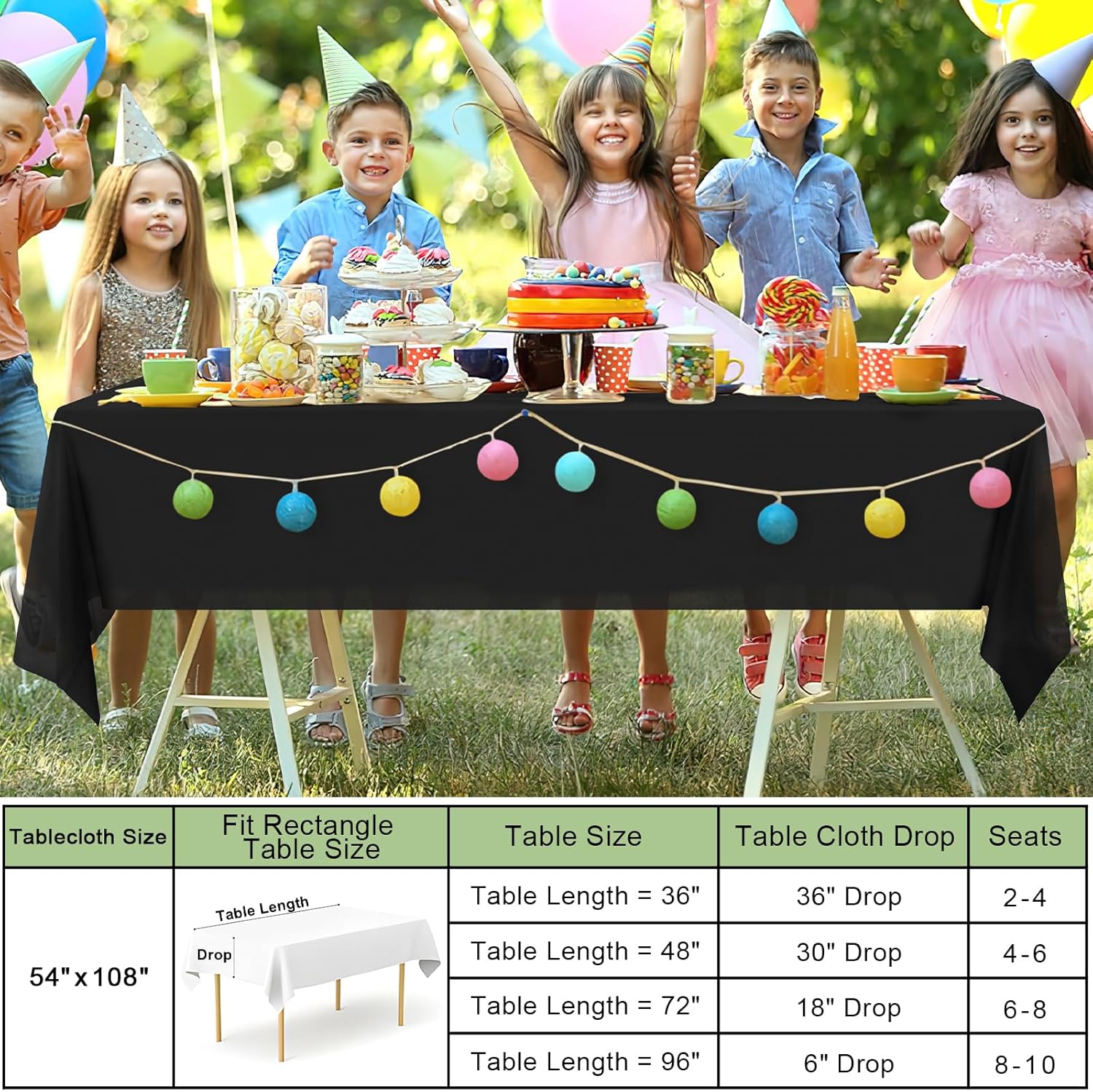 Misaya Disposable Plastic Tablecloths - Waterproof & Leakproof 54 x 108 Inch Black Covers for Parties & Picnics