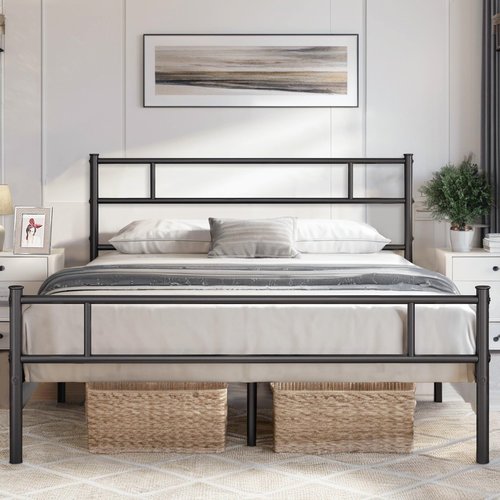 VECELO Metal Platform Full Size Bed Frame with Headboard and Footboard, 12'' Under-Bed Storage & Strong Slats Support, No Box Spring Needed, Black