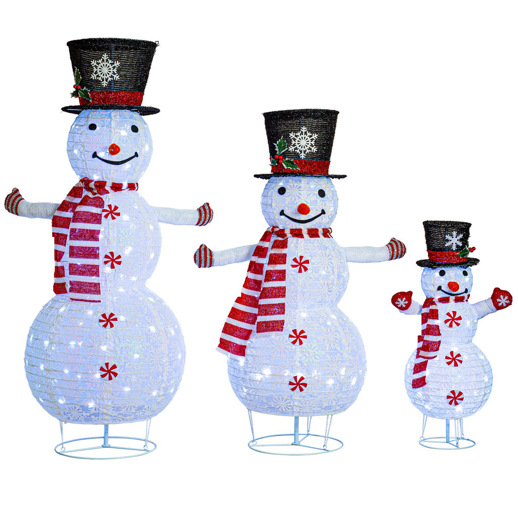 Zeravica Led Snowman Outdoor Decorations, 3PCS Cool White Lighted Snowman for Yard, Patio, Garden - Collapsible for Easy Storage Holiday Christmas Decor