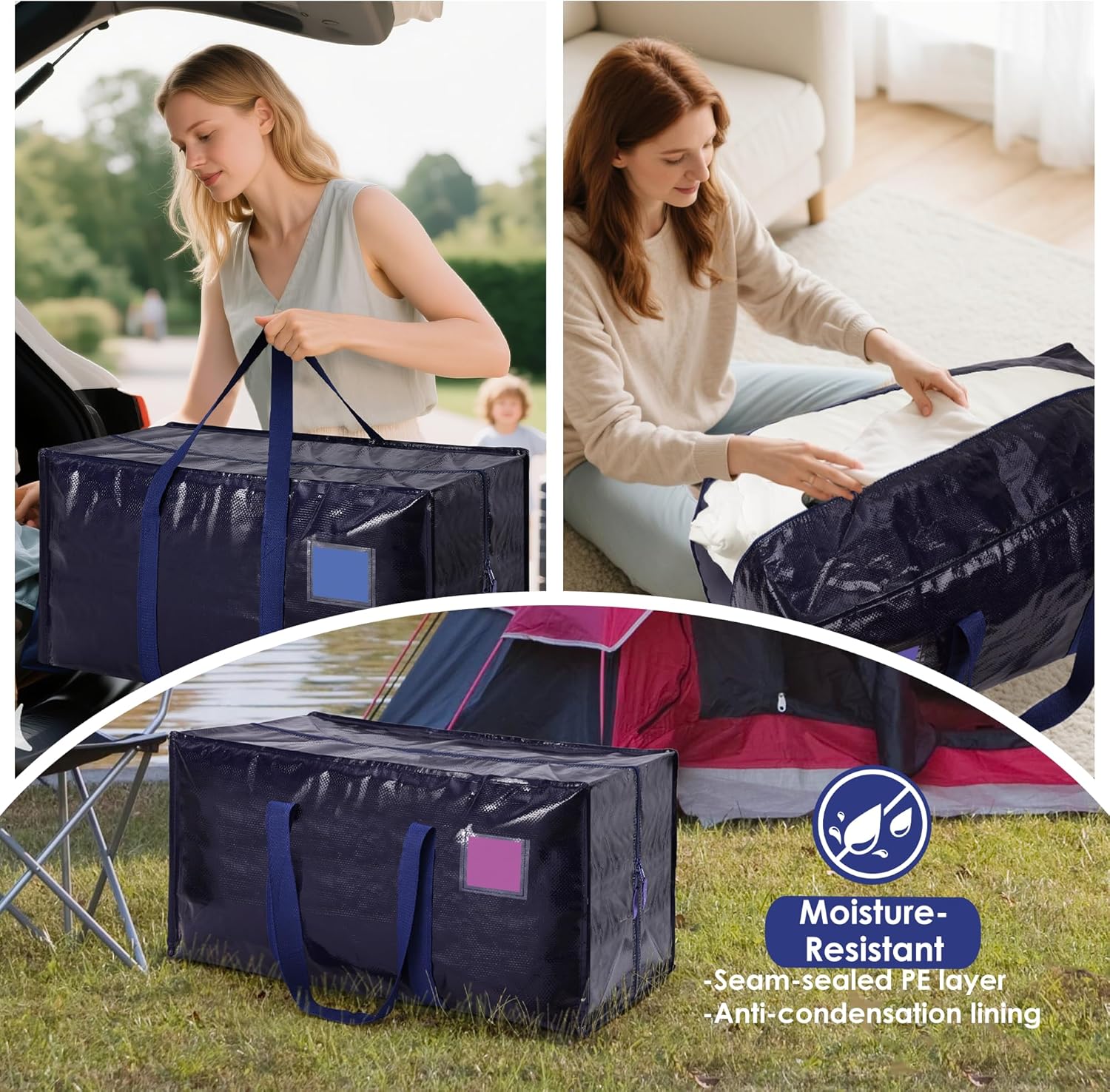 Moving Bags by [Brand Name] - Extra Large 93L Waterproof Storage Totes with Full-Open Zipper | 6 Pack, Blue
