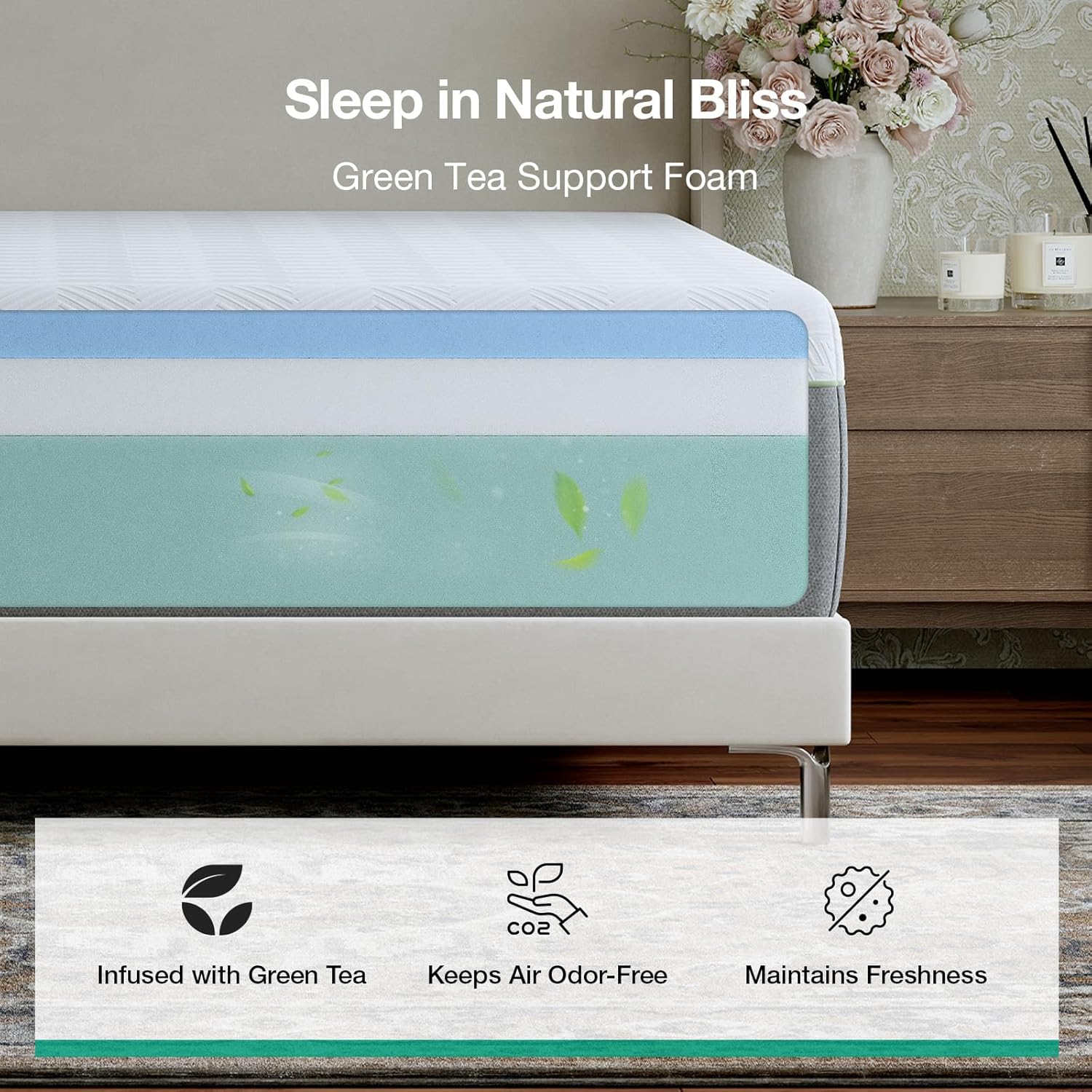 Novilla Bliss Memory Foam Mattress - 10 Inch Full Size with Green Tea Infusion & Cool-Touch Cover for Pain Relief