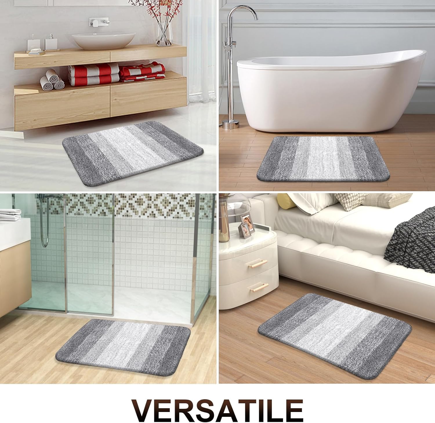 OLANLY Bathroom Runner Rug - Extra Soft Microfiber Mat with Rubber Backing | 70x24, Quick Dry, Light Grey
