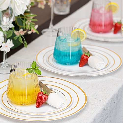 N9R 24 Count Plastic Wine Glasses Disposable 12oz - Elegant Origami Ripple Design, Shatterproof & Disposable for Whiskey, Cocktail, Champagne, Parties, Weddings, Events