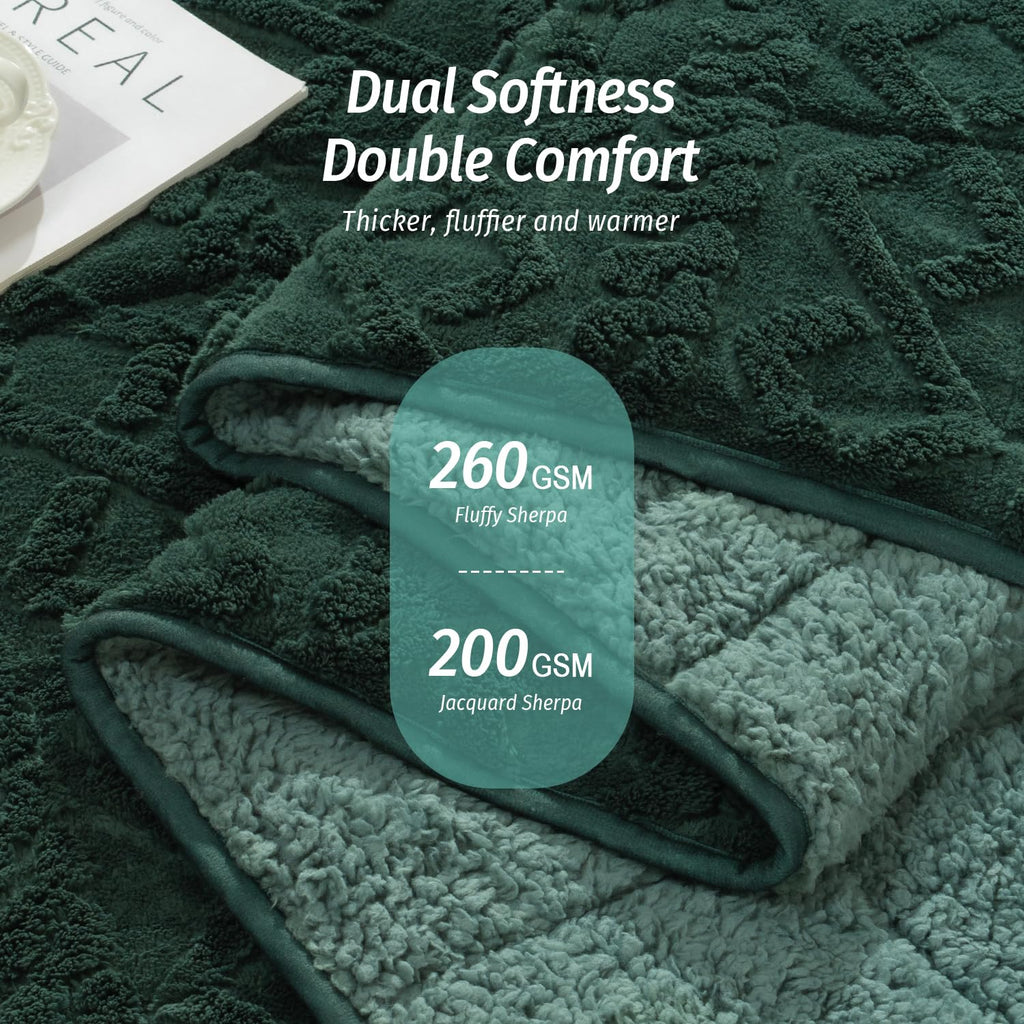 Wemore Weighted Blanket for Adults Twin Size 15 lbs, Dual Sided Soft Fuzzy Jacquard Sherpa Weighted Blankets for Sleeping, Cozy Fluffy Knitted Heavy Blanket for Couch Bed, Dark Green, 60 x 80 inches