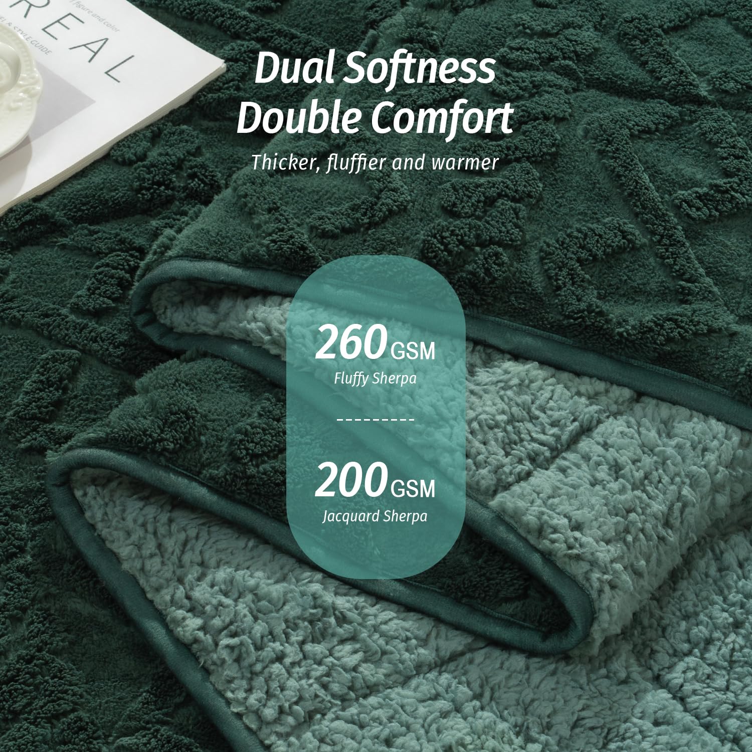 Wemore Weighted Blanket for Adults Twin Size 15 lbs, Dual Sided Soft Fuzzy Jacquard Sherpa Weighted Blankets for Sleeping, Cozy Fluffy Knitted Heavy Blanket for Couch Bed, Dark Green, 60 x 80 inches