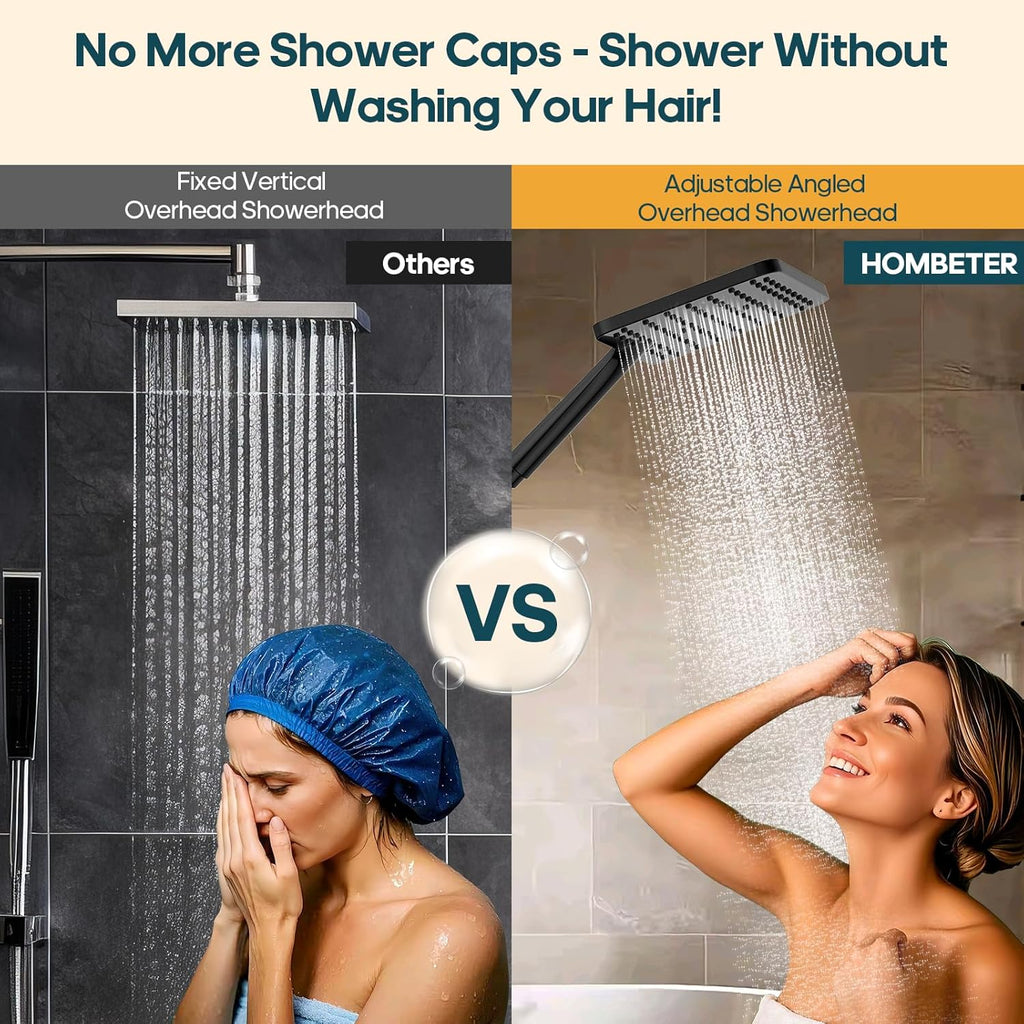 Skiennix High Pressure Rain Shower Head - 10 Inch Square Rainfall Shower System with Handheld Combo, Matte Black