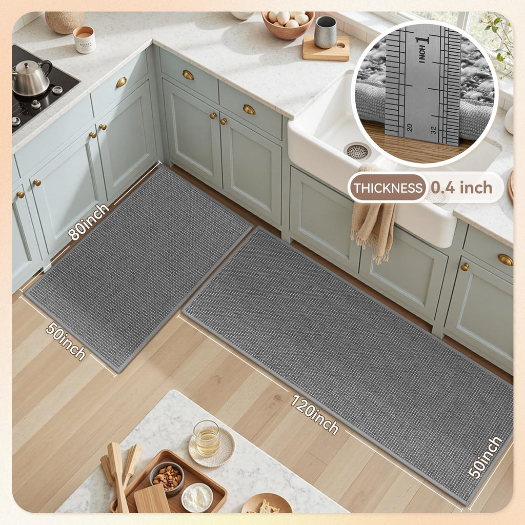 PADOOR Kitchen-Rugs Non Slip Washable, Kitchen-Mats for Floor Super Absorbent Kitchen Floor Mat, Rubber Backing Kitchen-Runner Rug, Comfort Standing Mats in Front of Sink 20"x47" Grey