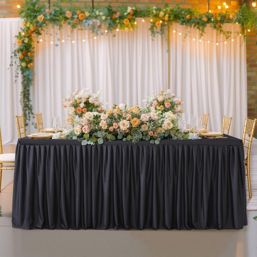 Wish Care 2 Pack Black Rectangle Table Clothes for 8 Foot Tables, Polyester Fitted Tablecloths 8ft Stretch Table Cover for Wedding, Birthday, Parties, Trade Show, Craft Show