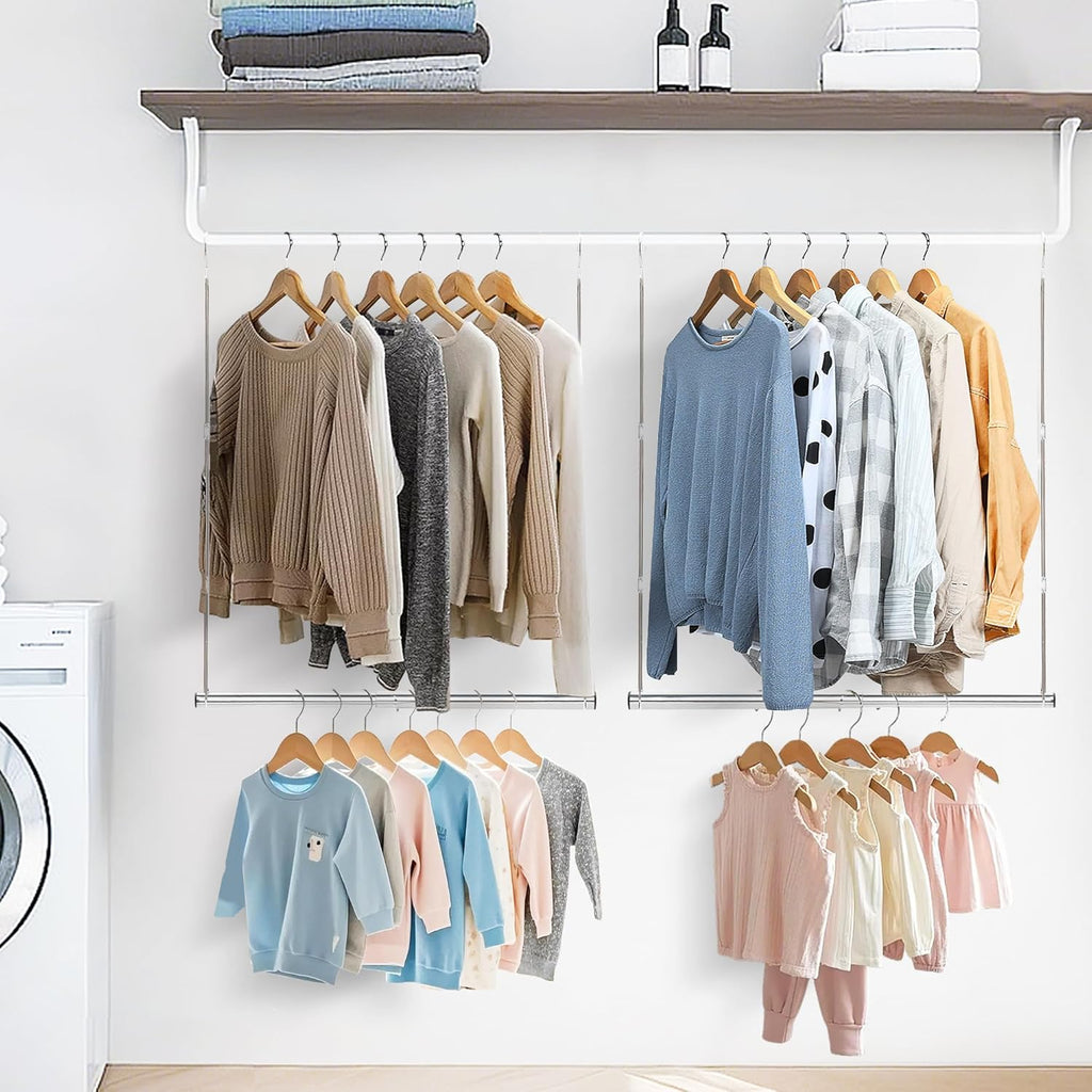 Storage Maniac Adjustable Closet Hanging Rod - Space-Saving Organizer for Clothes | Chrome Finish, 1 Pack