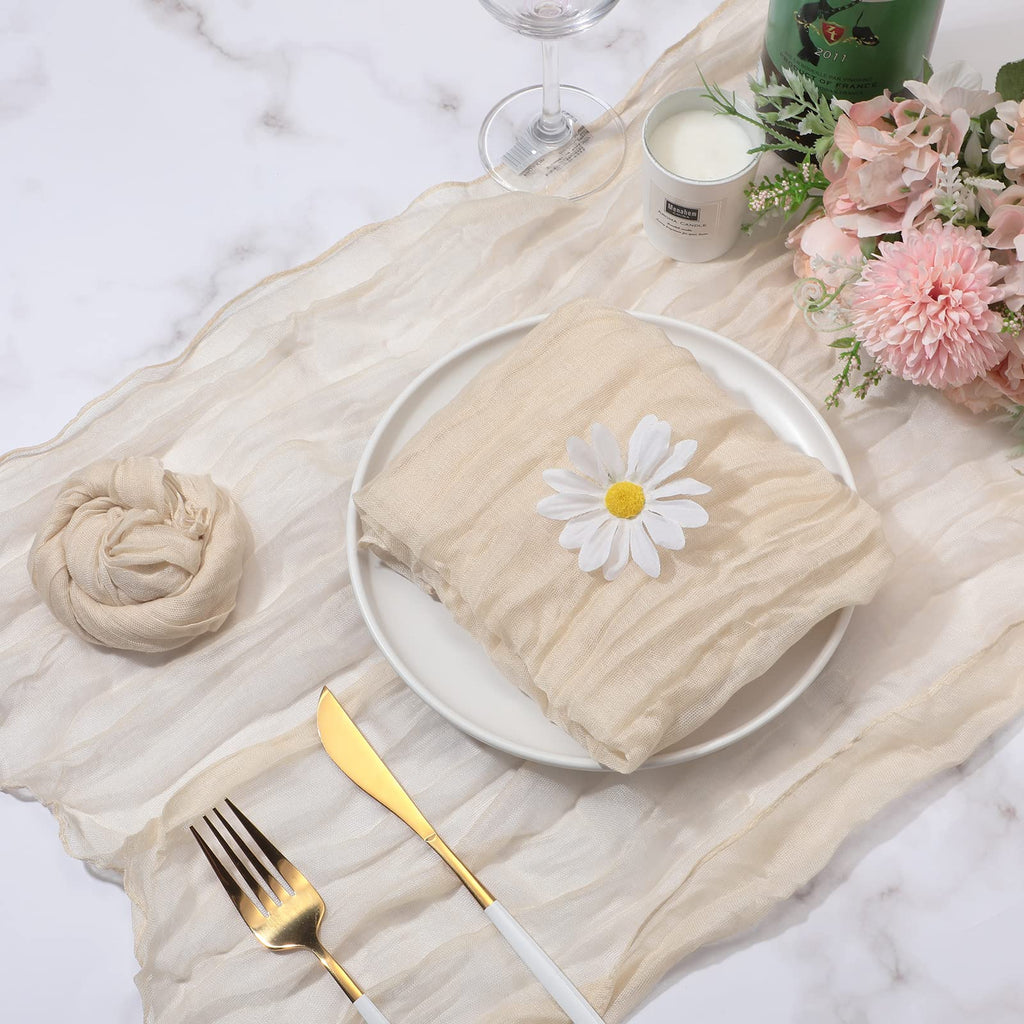 Mixweer 100 Pieces Gauze Cheesecloth Napkins 19.7 x 19.7 Inch with Wrinkled Decorative for Home Wedding Baby Shower Rustic Table Decoration(Beige)