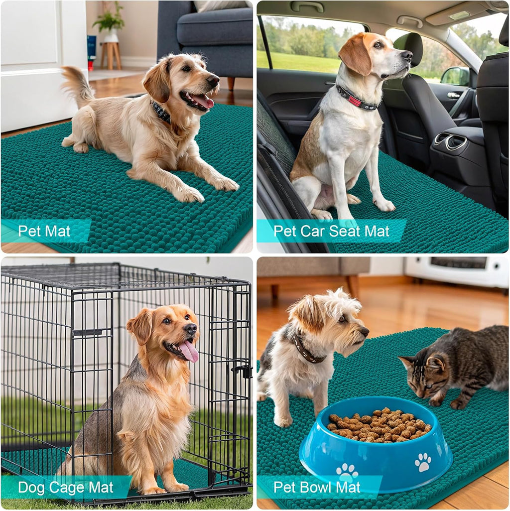 OLANLY Dog Door Mat - Absorbent Non-Slip Washable Doormat for Muddy Paws | 36x24, Quick Dry Chenille, Lake Blue