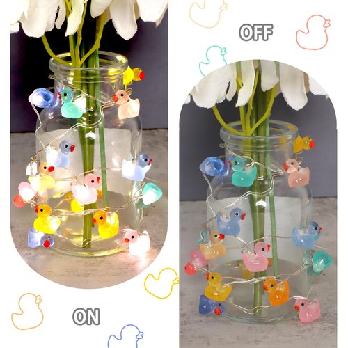 Holitown Tiny Duck String Lights Battery/USB Powered - 10ft 40 Lights Multi-Color Duck, Remote Control LED Fairy Warm White Light for DIY Crafts Wedding Table Centerpieces Party Bedroom Christmas