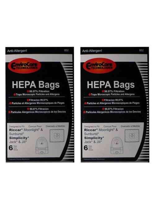 EnviroCare Replacement HEPA Filtration Vacuum Cleaner Dust Bags made to fit Riccar Moonlight and Sunburst. Simplicity Jack and Jill Canisters 12 pack