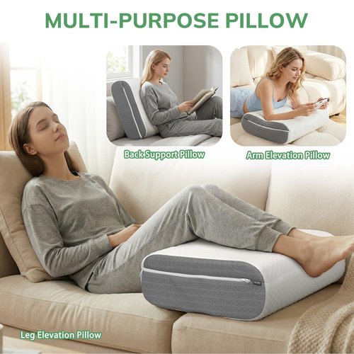 baibu Leg Elevation Pillow, Dual-Layer Design Knee Pillow for Back Sleeping, Leg Elevating Pillow to Raise Feet for Circulation, Knee Support, Leg Elevation, Back Pain Relief, 1PC, White