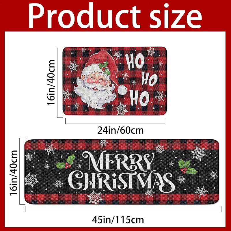 Santa Claus Christmas Kitchen Rugs Set of 2 16x24 & 16x48 Inches Plush Velvet Non-Slip