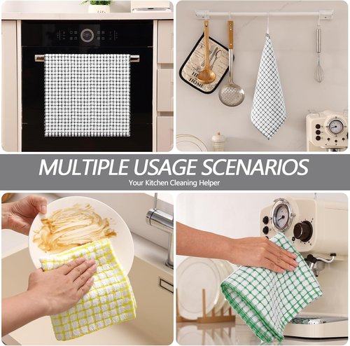 Homaxy Kitchen Towels Set - Super Soft & Absorbent Cotton Dishcloths | 8-Piece, 16"x25" & 12"x12" - Black/Grey/Yellow/Green