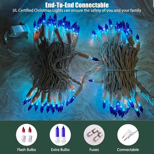 HISHINY 100 Count Blue Christmas Tree String Lights - UL Certified Indoor/Outdoor Decor | 21 Feet