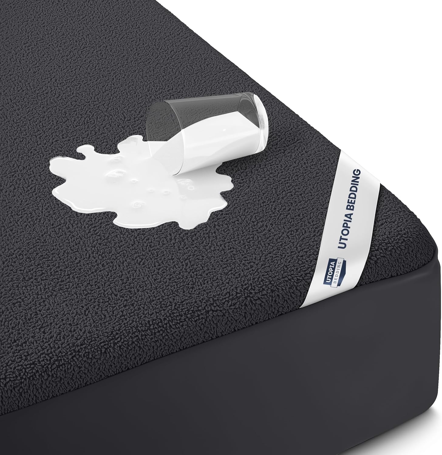 Utopia Bedding Twin Size Mattress Protector - Waterproof Terry Cover, Soft & Breathable, Deep Pockets 15" (Black)