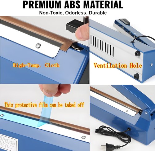 Impulse Sealer 16 inch Manual Heat Sealer Machine with Adjustable Heating Mode, ABS Shrink Wrap Bag Sealers for Plastic PE PP Bags, Portable Poly Bag Sealing Machine with Extra Replace Kit (white)