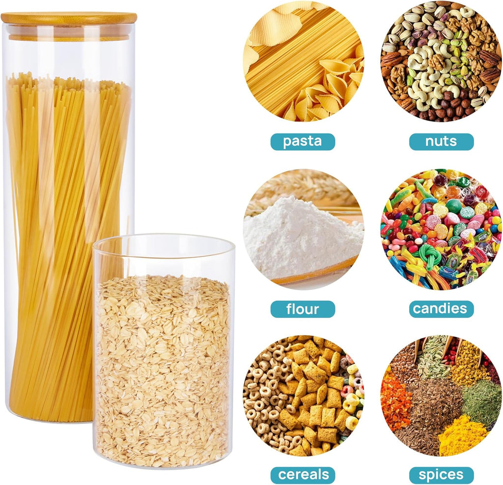 Vtopmart Glass Food Storage Jars - 7 Pack Airtight Kitchen Containers with Bamboo Lids for Pantry Organization