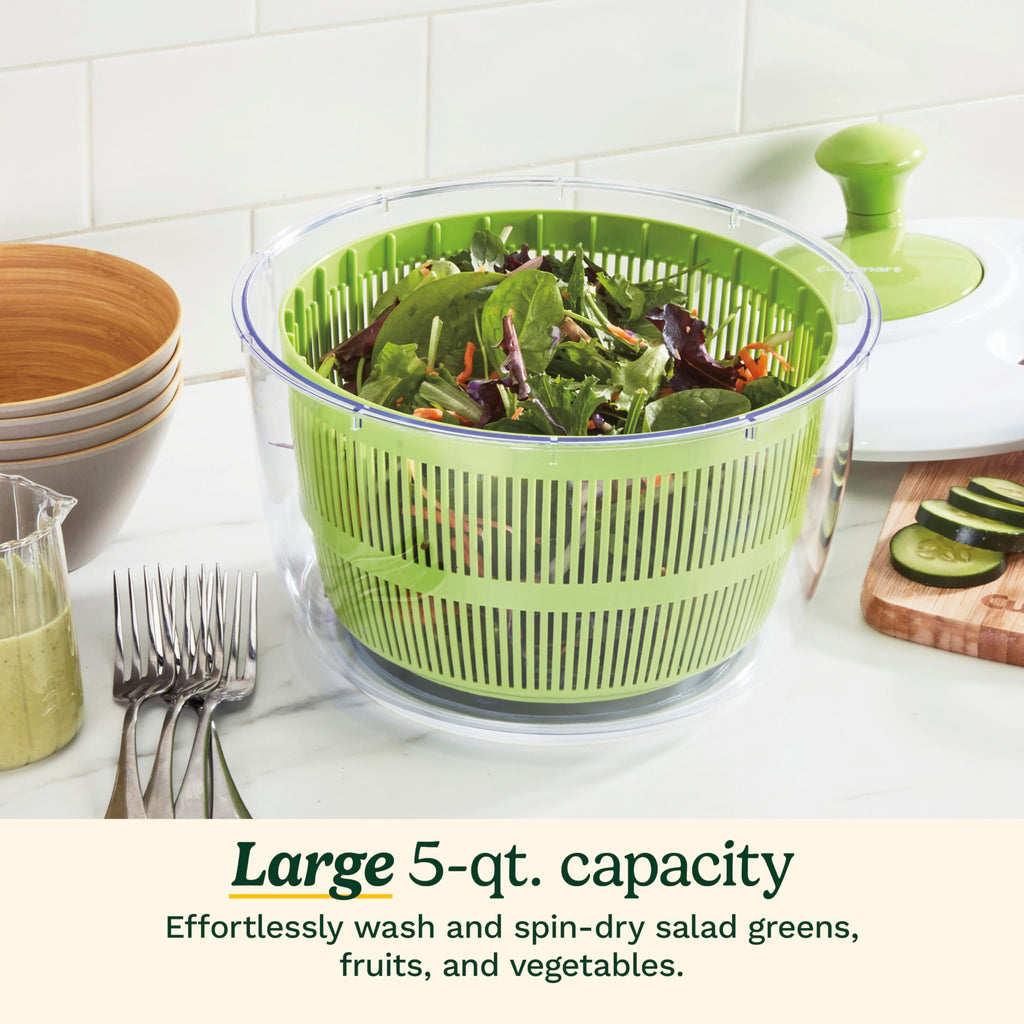 Cuisinart Large Spin Stop Salad Spinner- Wash, Spin & Dry Salad Greens, Fruits & Vegetables, 5qt, CTG-00-SAS1