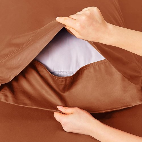 Bedsure Queen Sheet Set - Cooling Rayon Bamboo Sheets | Breathable & Soft, Deep Pocket Up to 16 Inches, Burnt Orange